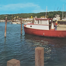 Brookhaven Marina Fishing Boat Postcard 1970s Port Jefferson Harbor LI NY B174 picture