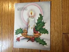 VTG 1940s Christmas Greeting Card Pink Halo glittered candle DECO picture