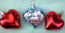 Lot of 3 Vintage Mercury Glass Heart Ornaments - West Germany picture