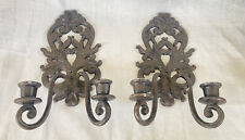 Vintage Black Metal 2 Arm Candle Holder Wall Sconce Hollywood Regency 12’’x3.5’ picture