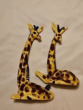 Pair Of  Hand Made Ceramic Painted Giraffes Marked Souders picture
