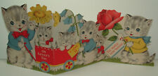 3 Images - Tri-fold - Cat Family, Kitten - 1940's Vintage NORCROSS Greeting Card picture