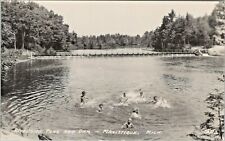 1930s-40s Manistique Michigan RPPC Postcard ~ Riverside Park & Dam w Swimmers picture