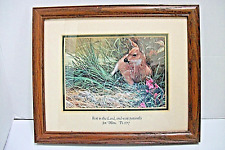 Vintage Wood Framed RESTING FAWN Print Matted with Scripture Verse picture