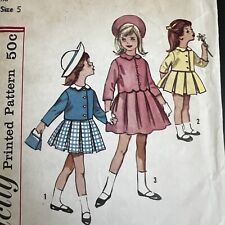 Vintage 50s Simplicity 4327 Girls Pleated Skirt Suit Collar Sewing Pattern 5 CUT picture