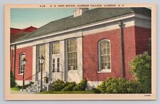 US Post Office Clemson College Clemson SC Linen Postcard No 4200 picture