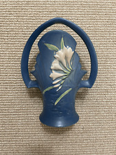 Art Deco Roseville Pottery Freesia Blue Mid Century Basket 392-10 picture