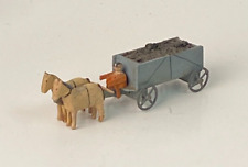 Erzgebirge Style Wooden Coal Wagon With Horses & Driver Stamped Germany 3-1/2