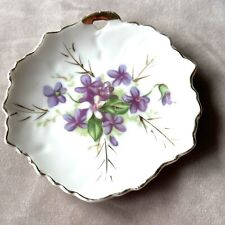 Vintage Porcelain Trinket Dish White With Purple Flowers 4 Inches picture