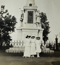 Three Women In Hats Standing By War Memorial Monument B&W Photograph 3.5 x 4.5 picture