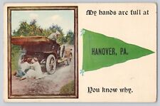 Postcard Pennsylvania Hanover Pennant My Hands Are Full Car Lovers Kissing picture