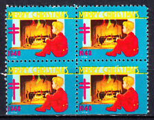 US 1948 CHRISTMAS SEALS / STAMPS BLOCK  BOY BY FIREPLACE  MNH OG   H1612G picture