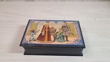 Vintage Lacquer Russian Hand Painted  Queen And Servants Hinged Box 6x4 picture