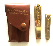 VINTAGE 1940s 1950s METAL CARBIDE CORP ADVERTISING GOLD TONE CLIPPERS WITH CASE picture