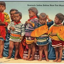 c1940s Fort Myers, FL Seminole Indian Babies Child Postcard Native Fashion A117 picture