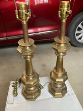 Pair vintage heavy brass table lamps excellent picture