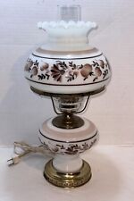 Vtg Milk Glass Ruffled Hand Painted GWTW Hurricane 3-Way Parlor Table Lamp 18” picture