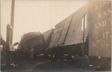 Vintage 1910s TRAIN WRECK Railroad RPPC Real Photo Postcard Derailed Rail Cars picture