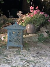 Beautiful Vintage Japanese Pagoda Dragonfly Garden Lantern Cast Iron Green 14” picture
