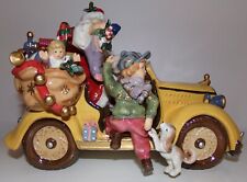 Grandeur Noel Porcelain Santa On Wheels Yellow Car 2003 Collectors Edition picture