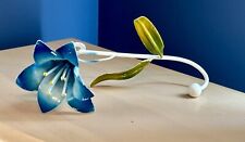 Vintage Chippy Italian Tole Metal Bright Blue Flower Decorative Hook picture