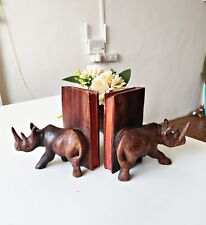 1950 Vintage Rhino Wooden Bookends Pair made in Rosewood picture