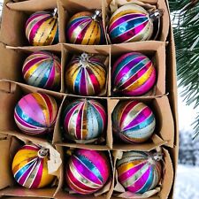 vtg 1 dz mercury glass Christmas tree Ornaments  beautiful stripes picture