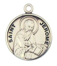 Patron Saint St Jerome 7/8 Inch Sterling Silver Medal on Rhodium Plated Chain picture