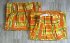 Vintage Pair Sears Retro Pinch Pleated Curtain Panels Orange Yellow Green Plaid picture