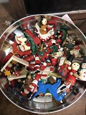 Lot Of 32 Vintage Mini Wooden Hand Painted Christmas Tree Ornaments picture