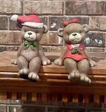Vint Ceramics Hand Painted Mr  & Mrs Teddy Figurines Christmas Bears Cir. ‘80’s picture