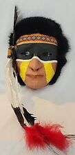 Rare Handmade Native American Paper Mache Tribal Mask W/Beads & Feathers EUC  picture