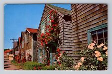 Rockport MA-Massachusetts, Roses Bearskin Neck, Cape Ann Vintage c1964 Postcard picture