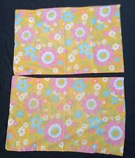 2 Vtg Standard Flower Daisy Pillowcases Unbranded Mustard Yellow Pink Baby Blue picture
