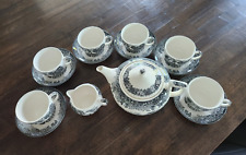 Wedgewood, Teapot, Creamer, 6 cups/saucers,15 Piece,Black/White Romantic England picture
