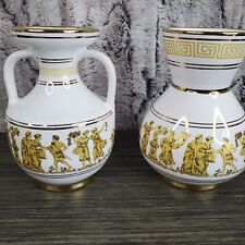Vintage Neofitou Hand Painted 24K Gold White Vase Urn Lot of 2 - Greece Greek picture