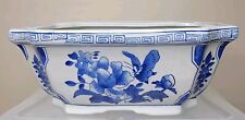 Vintage Oriental Chinoiserie Chinese Blue & White Bonsai Ceramic Planter Pot picture