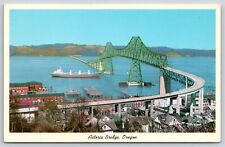 Oregon~Ship Passing Under Astoria Bridge Over The Columbia River~Vintage PC picture