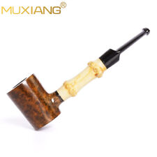 Handmade Poker Pipe Briar Wooden Tobacco Pipe Straight Bamboo Stem Smoking Pipe  picture
