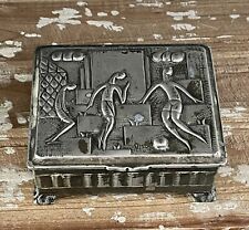 Beautiful Signed Vintage Antique Embossed Metal  and Wood Lined Box Figural picture