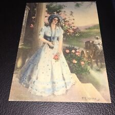 VICTORIAN F.R. HARPER 1880’s GIRL IN NICE BLUE DRESS AND BONNET CARD.  picture