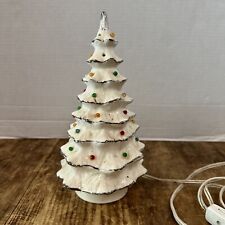 1980s VINTAGE WHITE 9” TALL CERAMIC LIGHT UP CHRISTMAS TREE - WORKING  picture
