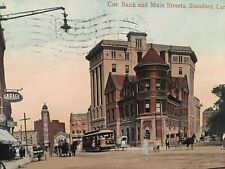 Postcard 1909 View of Cor. Bank and Main Streets in Stamford, CT.  T4 picture