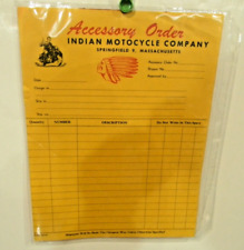 ORIGINAL 1940'S INDAIN MOTORCYCLE ACCESSORY ORDER FORM SPRINGFIELD MASS picture