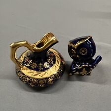 Limoges Mini Cobalt Blue & Gold Pitcher & Owl 2” Tall (i2) picture
