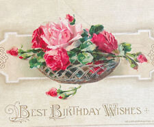Antique 1912 Ephemera Happy Birthday Roses Embossed Posted Signed Postcard SEE picture