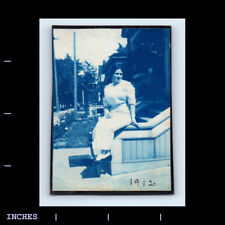 Vintage Photo CYANOTYPE WOMAN SITTING OUTSIDE 1912 picture