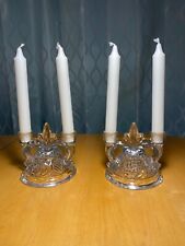 Beautiful Vintage Art Deco Double Candle Holder Etched Glass Set Of 2 Identical picture