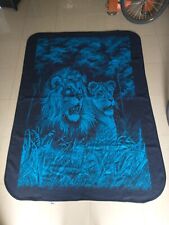 Vintage San Marcos Lions Reversible Blanket Cobija Sz 90x64 Blue Made In México picture