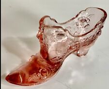 Vintage FENTON Pink Glass Shoe Boot Slipper Figurine CABBAGE ROSE 5”x3” picture